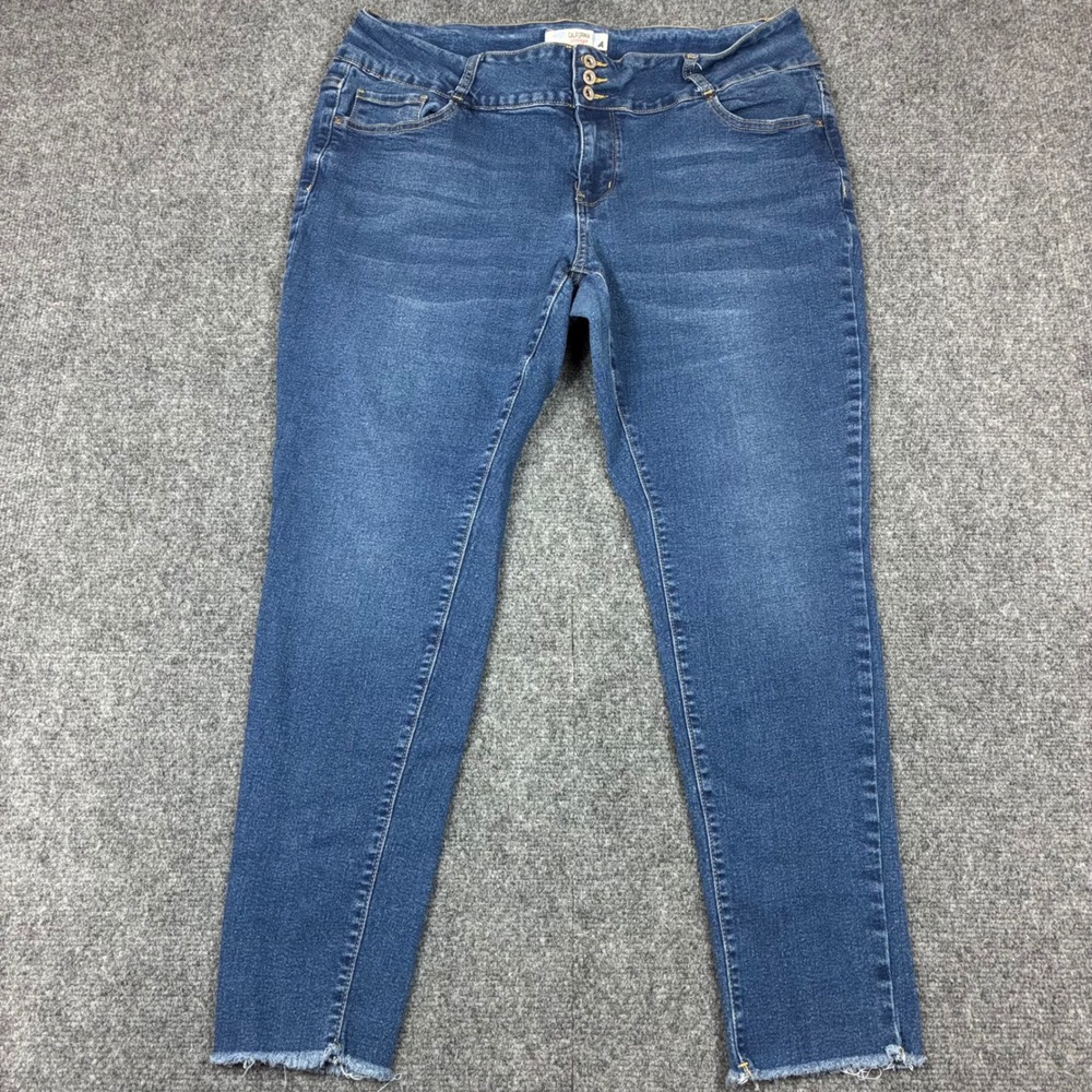 California Vintage Womens‎ Blue Skinny Jeans Size 18 High Rise Raw Hem Stretch